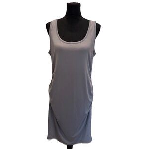 NWT Ekouaer XL Gray Sleeveless Scoopneck Side Gather MIDI Dress Jersey Bodycon